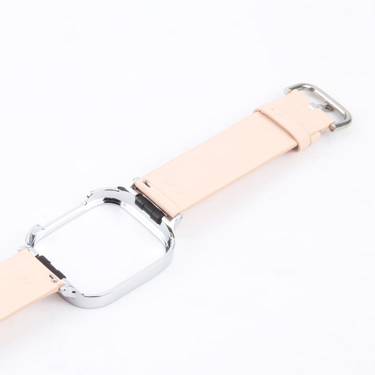 For Redmi Watch 3 Lite Metal Frame Integrated Genuine Leather Watch Band(Pink)