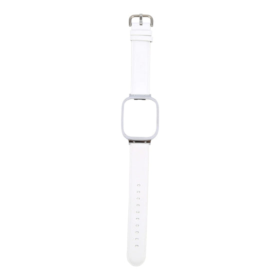 For Redmi Watch 3 Lite Metal Frame Integrated Genuine Leather Watch Band(White)