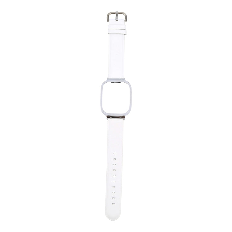 For Redmi Watch 3 Lite Metal Frame Integrated Genuine Leather Watch Band(White)