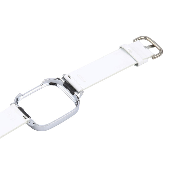 For Redmi Watch 3 Lite Metal Frame Integrated Genuine Leather Watch Band(White)