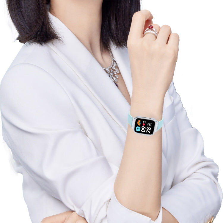 For Redmi Watch 3 Lite Metal Frame Integrated Genuine Leather Watch Band(White)