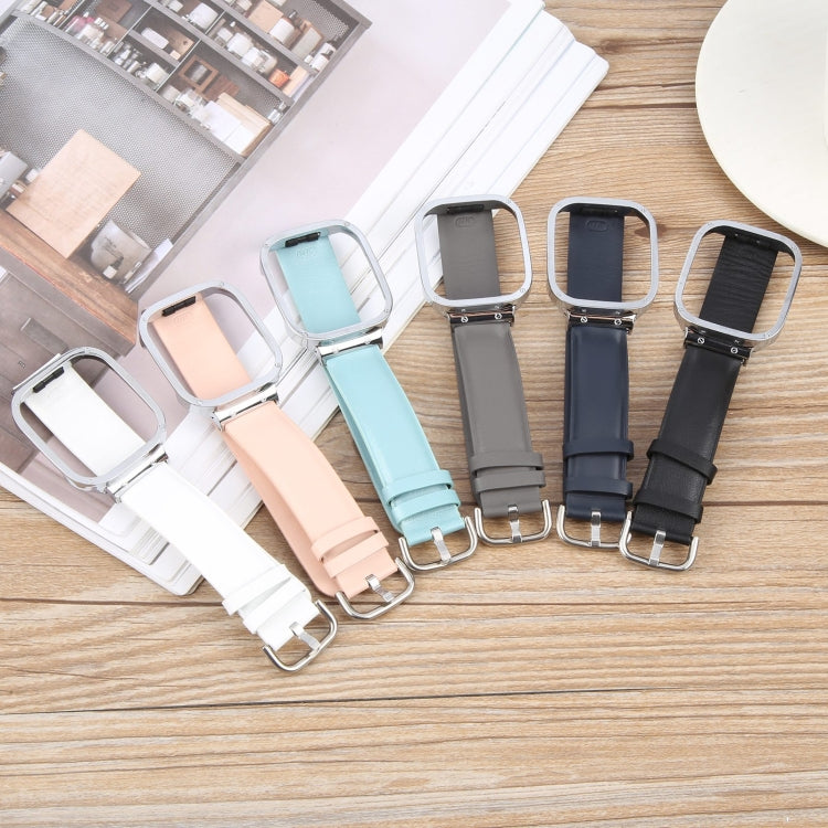 For Redmi Watch 3 Lite Metal Frame Integrated Genuine Leather Watch Band(Sky Blue)