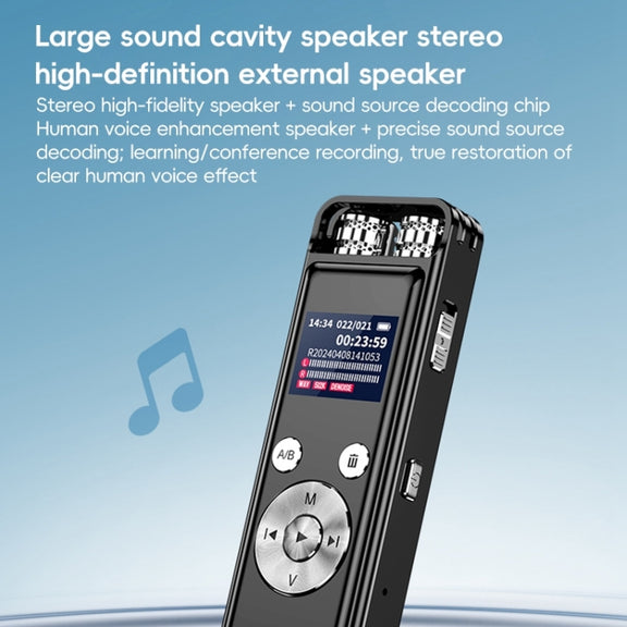 ZD43B Omnidirectional Dual Mic Smart Noise Reduction Voice Recorder, Memory:64GB(Black)