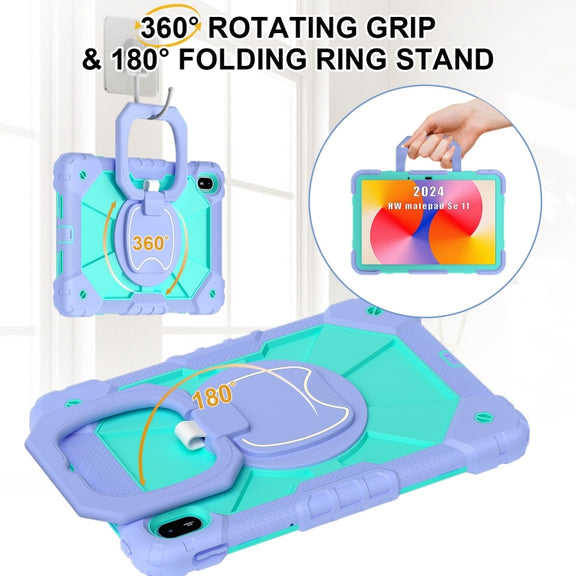 For Huawei Matepad SE 11 2024 Contrast Color Robot Silicone Hybrid PC Tablet Case(Purple Mint Green)