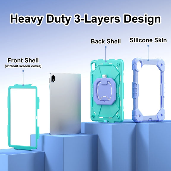 For Huawei Matepad SE 11 2024 Contrast Color Robot Silicone Hybrid PC Tablet Case(Purple Mint Green)