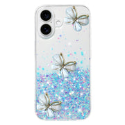For iPhone 16 Luminous Starry Sky Glitter Butterfly TPU Phone Case(Blue)