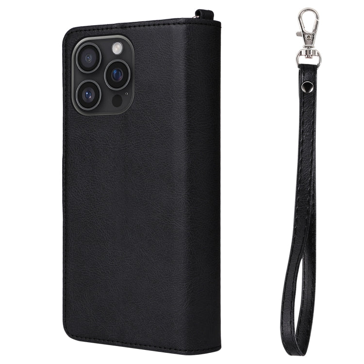 For iPhone 16 Pro Max Solid Color 2 in 1 Zipper Shockproof Phone Case(Black)