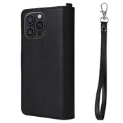 For iPhone 16 Pro Max Solid Color 2 in 1 Zipper Shockproof Phone Case(Black)
