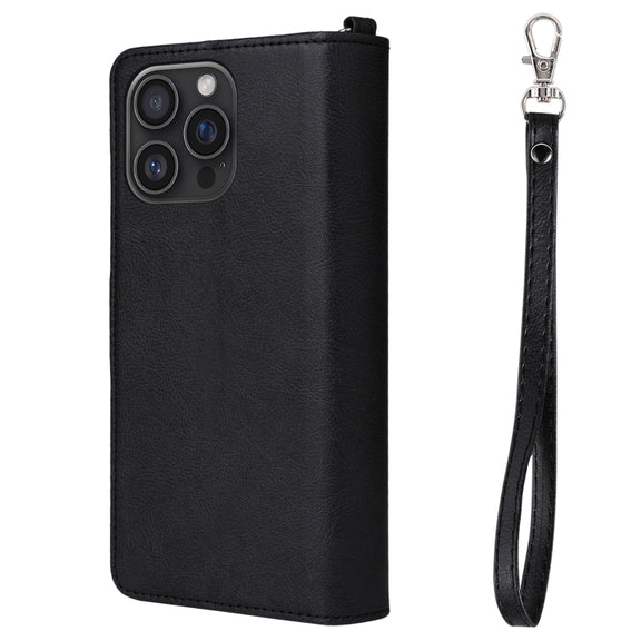 For iPhone 16 Pro Max Solid Color 2 in 1 Zipper Shockproof Phone Case(Black)