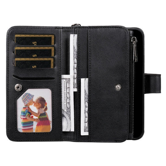 For iPhone 16 Pro Max Solid Color 2 in 1 Zipper Shockproof Phone Case(Black)