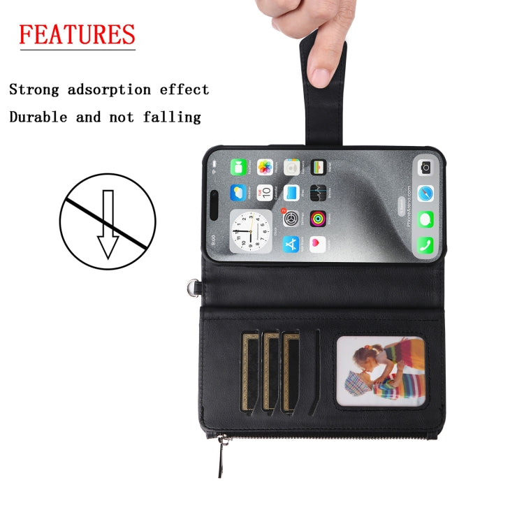 For iPhone 16 Pro Max Solid Color 2 in 1 Zipper Shockproof Phone Case(Black)