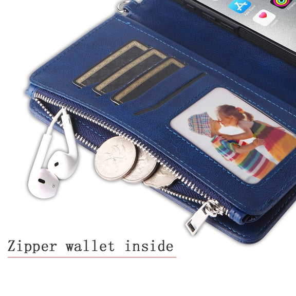 For iPhone 16 Pro Max Solid Color 2 in 1 Zipper Shockproof Phone Case(Blue)