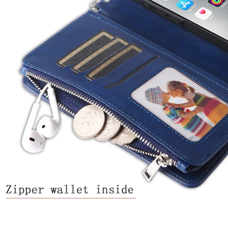 For iPhone 16 Pro Max Solid Color 2 in 1 Zipper Shockproof Phone Case(Blue)