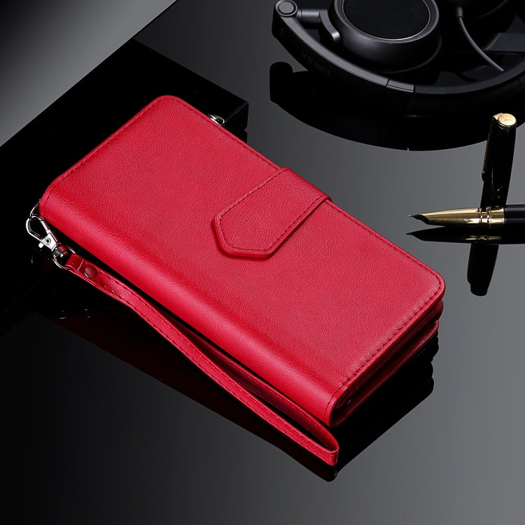 For iPhone 16 Pro Max Solid Color 2 in 1 Zipper Shockproof Phone Case(Red)