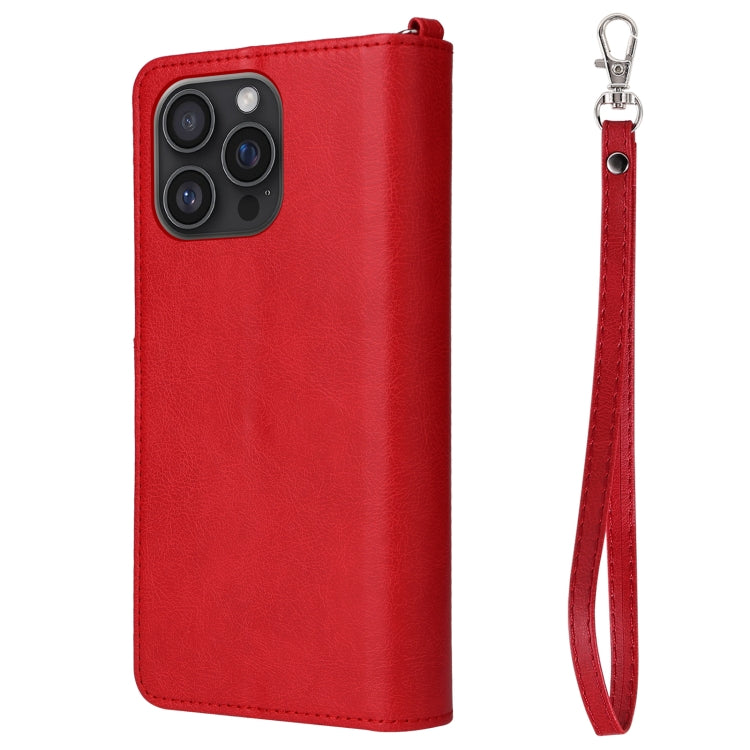 For iPhone 16 Pro Max Solid Color 2 in 1 Zipper Shockproof Phone Case(Red)