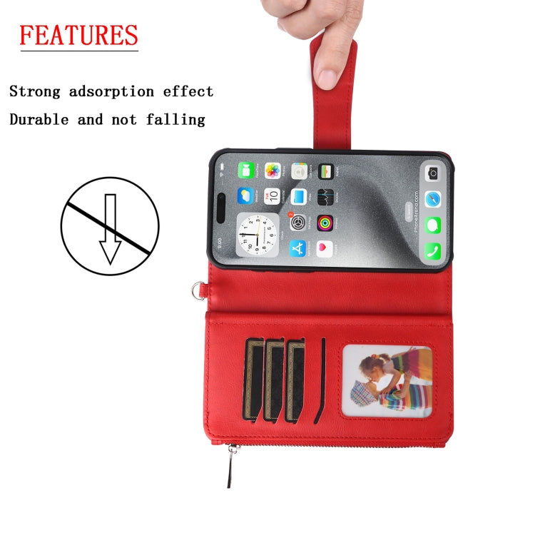 For iPhone 16 Pro Max Solid Color 2 in 1 Zipper Shockproof Phone Case(Red)