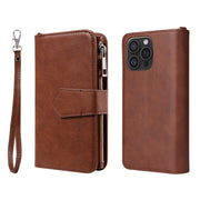 For iPhone 16 Pro Max Solid Color 2 in 1 Zipper Shockproof Phone Case(Brown)