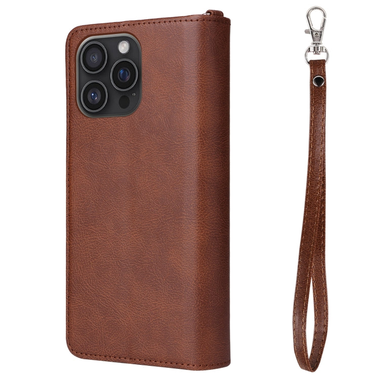 For iPhone 16 Pro Max Solid Color 2 in 1 Zipper Shockproof Phone Case(Brown)