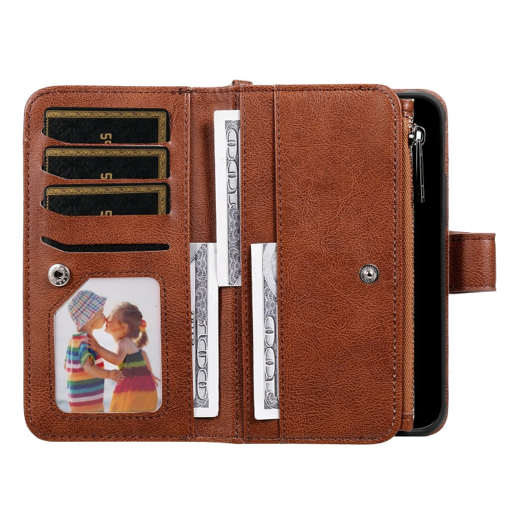 For iPhone 16 Pro Max Solid Color 2 in 1 Zipper Shockproof Phone Case(Brown)