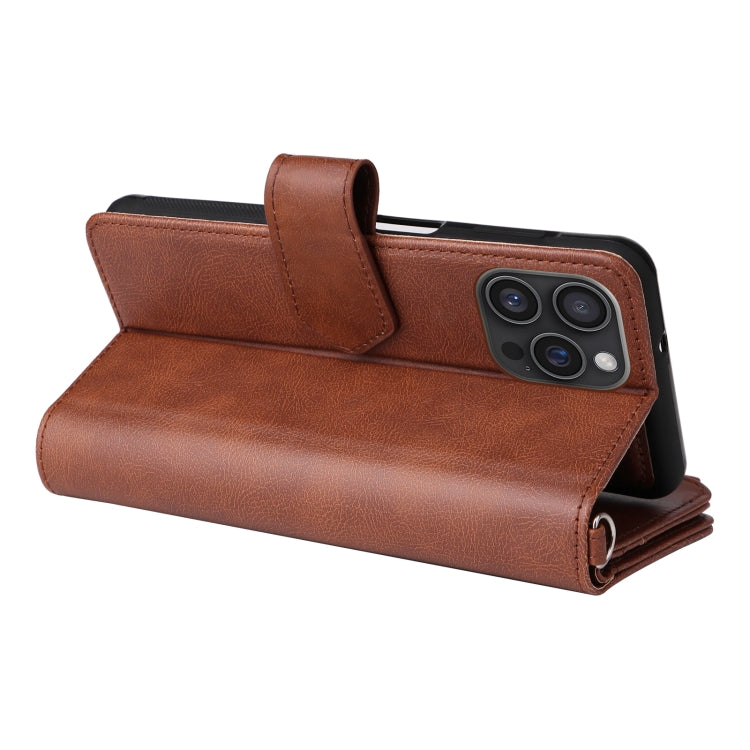 For iPhone 16 Pro Max Solid Color 2 in 1 Zipper Shockproof Phone Case(Brown)