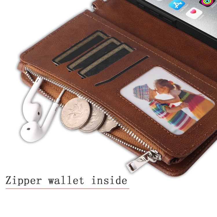 For iPhone 16 Pro Max Solid Color 2 in 1 Zipper Shockproof Phone Case(Brown)