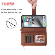 For iPhone 16 Pro Max Solid Color 2 in 1 Zipper Shockproof Phone Case(Brown)