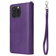 For iPhone 16 Pro Max Solid Color 2 in 1 Zipper Shockproof Phone Case(Purple)
