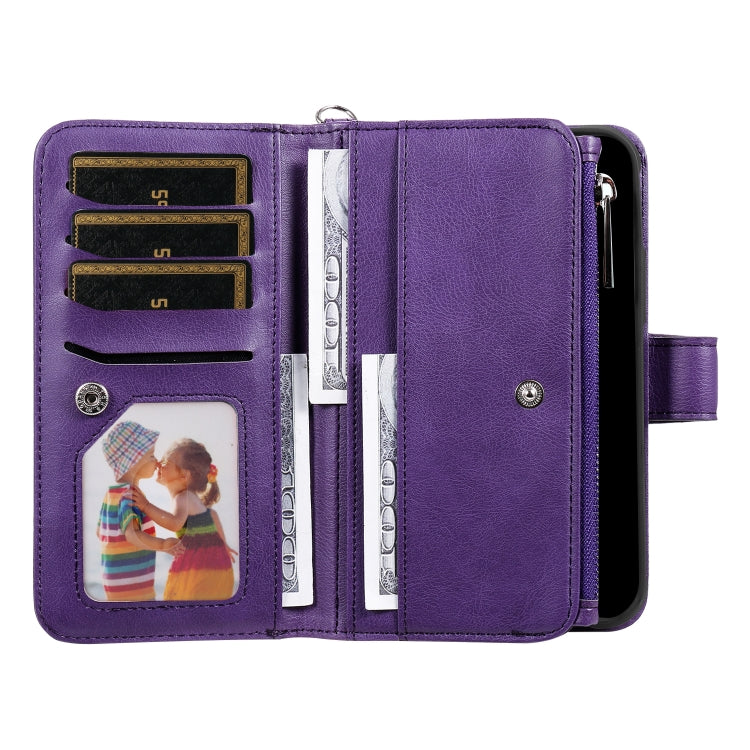 For iPhone 16 Pro Max Solid Color 2 in 1 Zipper Shockproof Phone Case(Purple)
