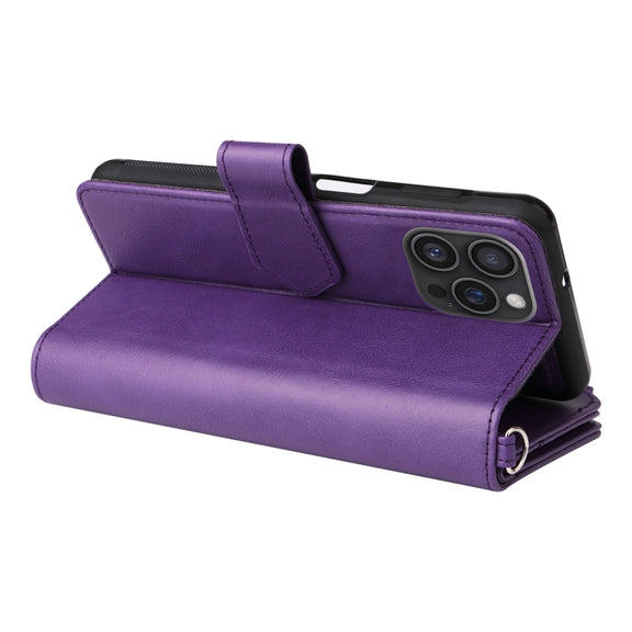 For iPhone 16 Pro Max Solid Color 2 in 1 Zipper Shockproof Phone Case(Purple)