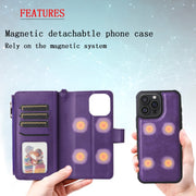 For iPhone 16 Pro Max Solid Color 2 in 1 Zipper Shockproof Phone Case(Purple)