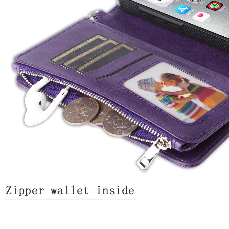 For iPhone 16 Pro Max Solid Color 2 in 1 Zipper Shockproof Phone Case(Purple)