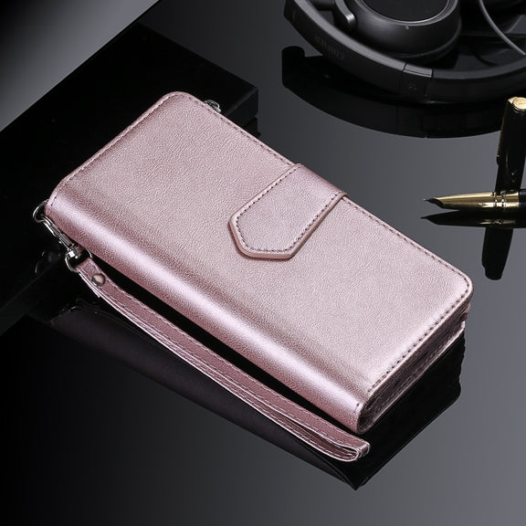 For iPhone 16 Pro Max Solid Color 2 in 1 Zipper Shockproof Phone Case(Rose Gold)