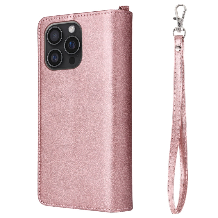 For iPhone 16 Pro Max Solid Color 2 in 1 Zipper Shockproof Phone Case(Rose Gold)