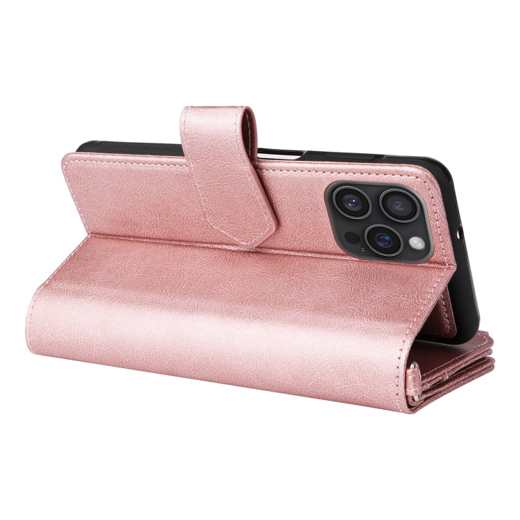 For iPhone 16 Pro Max Solid Color 2 in 1 Zipper Shockproof Phone Case(Rose Gold)