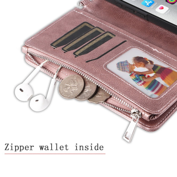 For iPhone 16 Pro Max Solid Color 2 in 1 Zipper Shockproof Phone Case(Rose Gold)