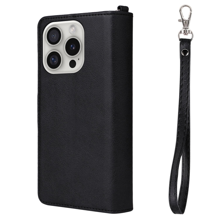 For iPhone 16 Pro Solid Color 2 in 1 Zipper Shockproof Phone Case(Black)