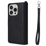 For iPhone 16 Pro Solid Color 2 in 1 Zipper Shockproof Phone Case(Black)