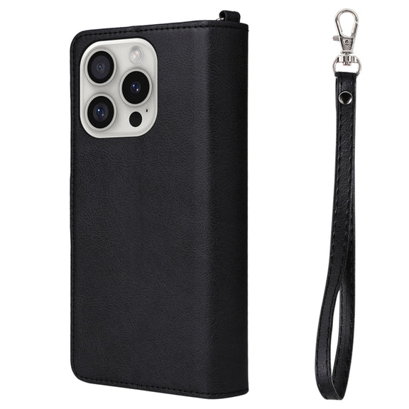 For iPhone 16 Pro Solid Color 2 in 1 Zipper Shockproof Phone Case(Black)