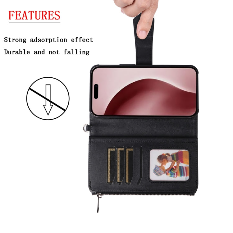 For iPhone 16 Pro Solid Color 2 in 1 Zipper Shockproof Phone Case(Black)