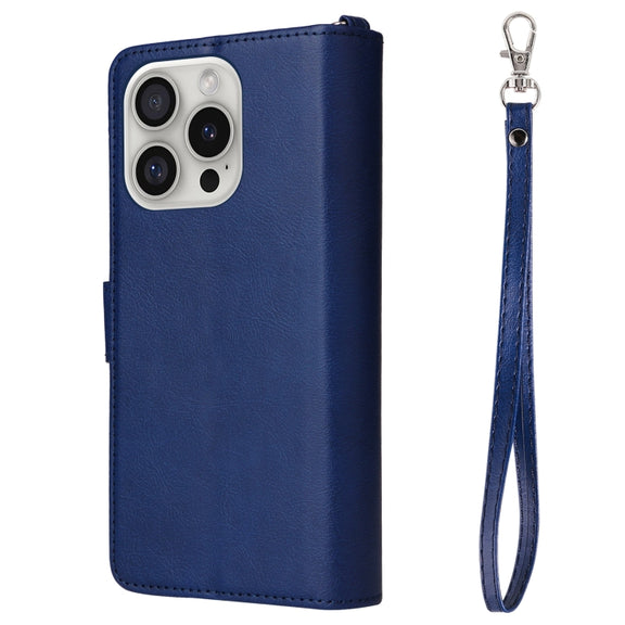 For iPhone 16 Pro Solid Color 2 in 1 Zipper Shockproof Phone Case(Blue)