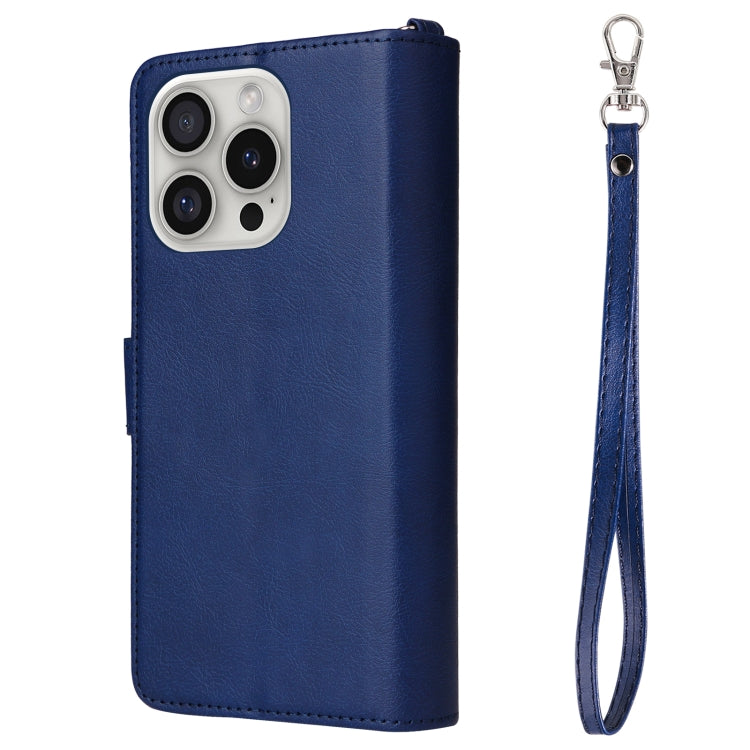 For iPhone 16 Pro Solid Color 2 in 1 Zipper Shockproof Phone Case(Blue)