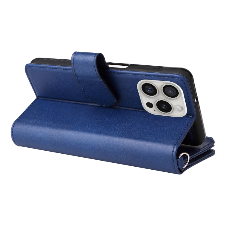 For iPhone 16 Pro Solid Color 2 in 1 Zipper Shockproof Phone Case(Blue)