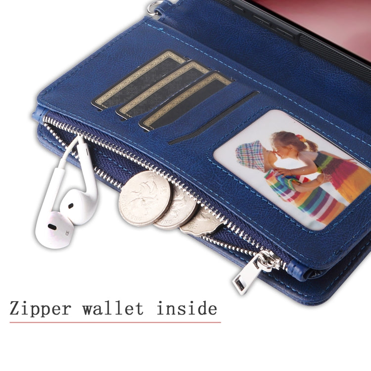 For iPhone 16 Pro Solid Color 2 in 1 Zipper Shockproof Phone Case(Blue)