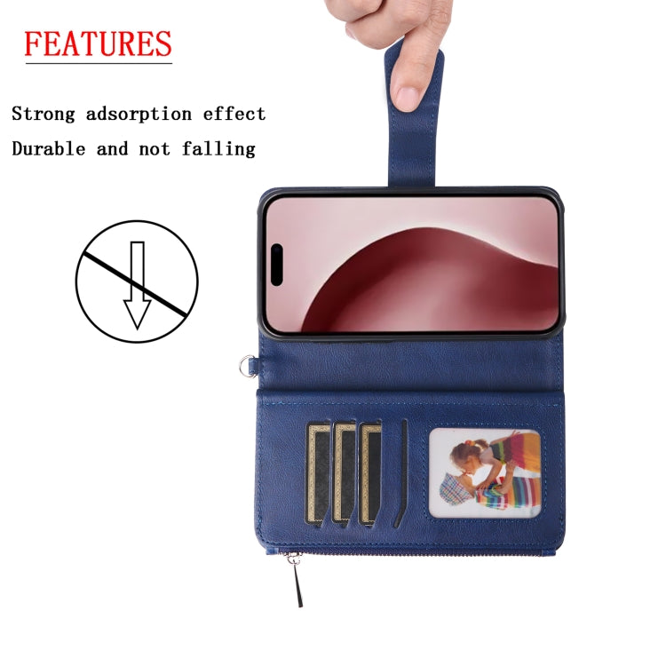 For iPhone 16 Pro Solid Color 2 in 1 Zipper Shockproof Phone Case(Blue)