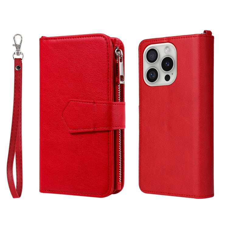 For iPhone 16 Pro Solid Color 2 in 1 Zipper Shockproof Phone Case(Red)