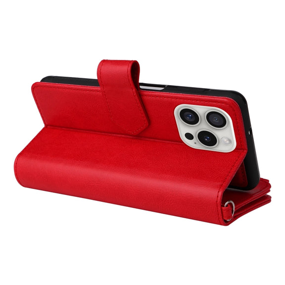 For iPhone 16 Pro Solid Color 2 in 1 Zipper Shockproof Phone Case(Red)