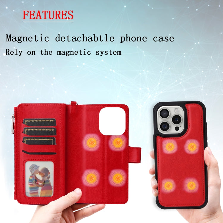 For iPhone 16 Pro Solid Color 2 in 1 Zipper Shockproof Phone Case(Red)