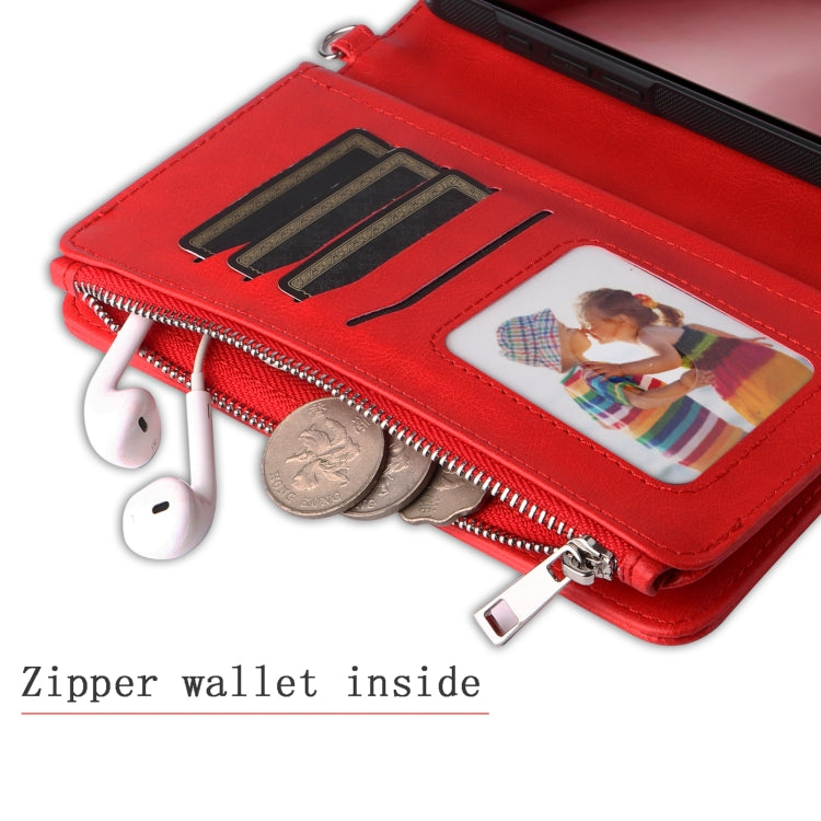 For iPhone 16 Pro Solid Color 2 in 1 Zipper Shockproof Phone Case(Red)
