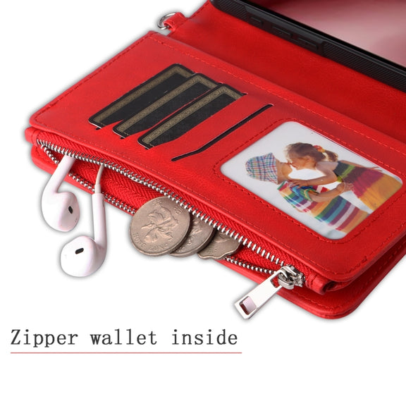For iPhone 16 Pro Solid Color 2 in 1 Zipper Shockproof Phone Case(Red)