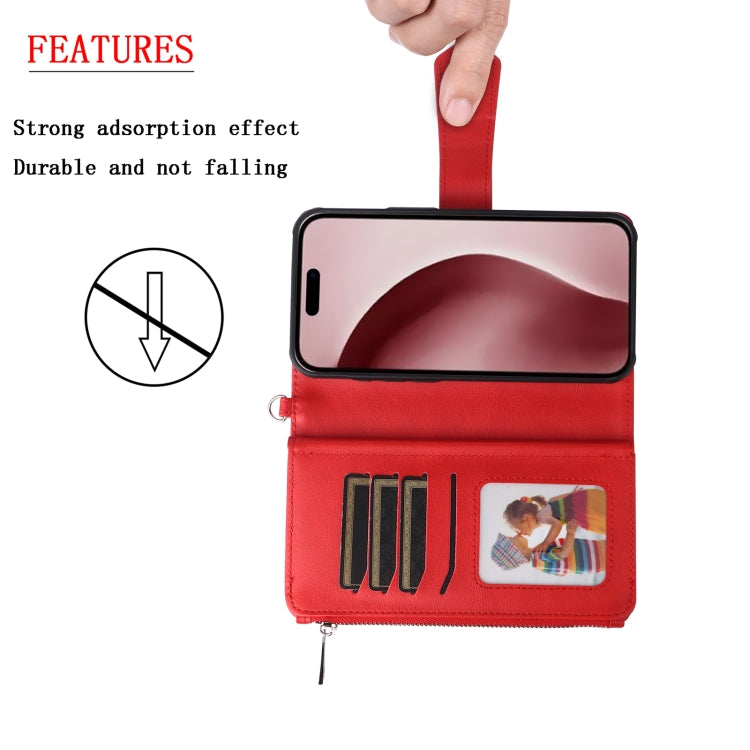 For iPhone 16 Pro Solid Color 2 in 1 Zipper Shockproof Phone Case(Red)